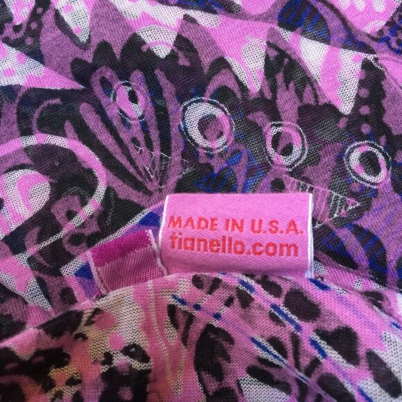 Tianello Women 3/4 Sleeve Tunic Top Large Lightweight Hanky Hem Geometric Purple - Picture 4 of 9